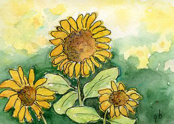 Sun Petals  Ginny Bores Madison WI watercolor, pen & ink